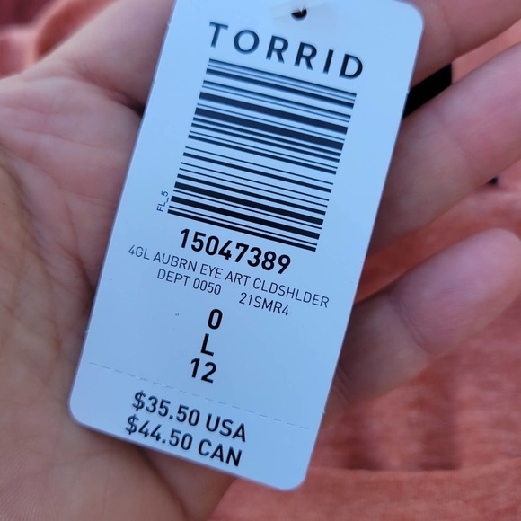 Torrid Classic Fit Cold‎ Shoulder Eye Art Auburn T Shirt NWT - Picture 7 of 9